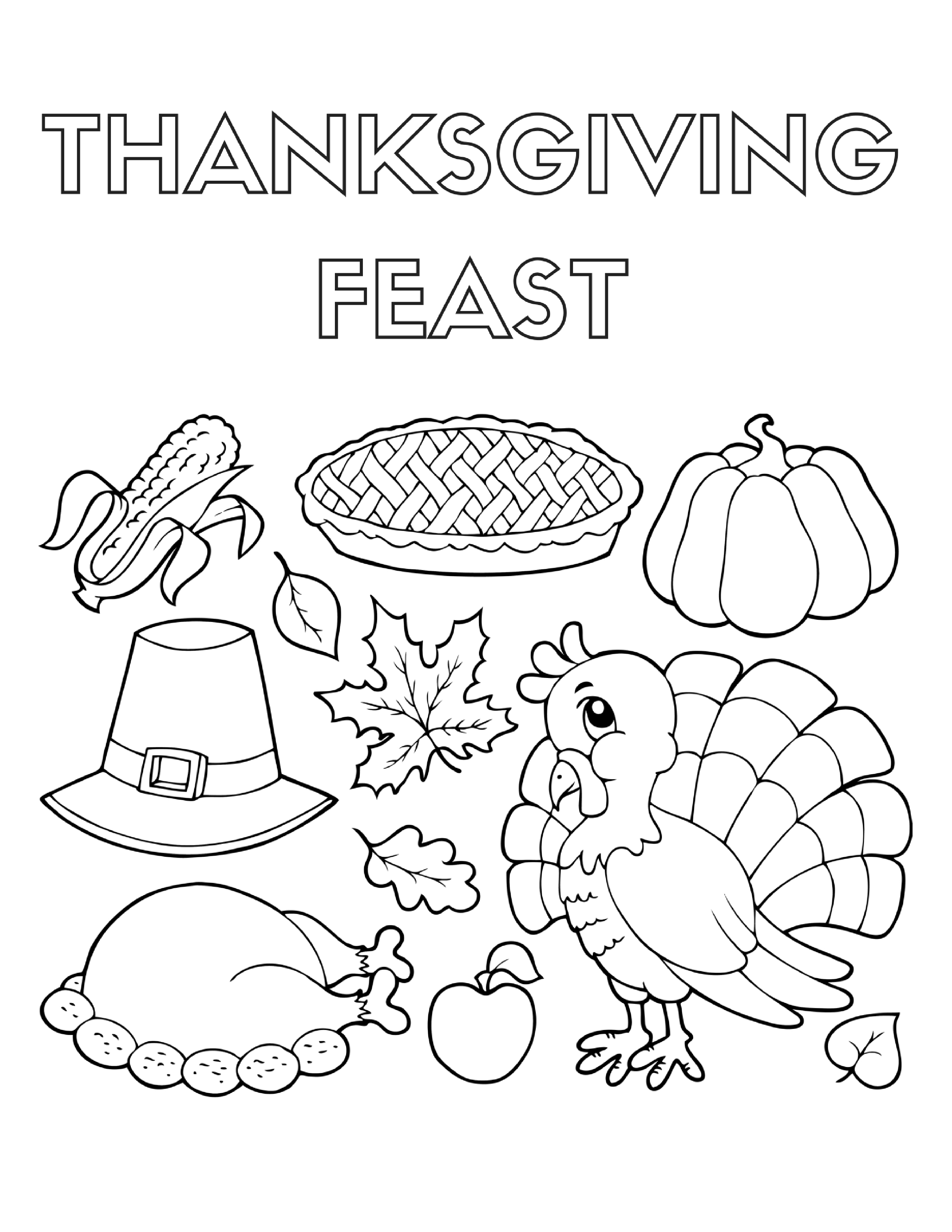 Thanksgiving Feast Coloring Page--Part of the Thanksgiving Color Page bundle.  Six coloring sheets in all, perfect for the holiday.