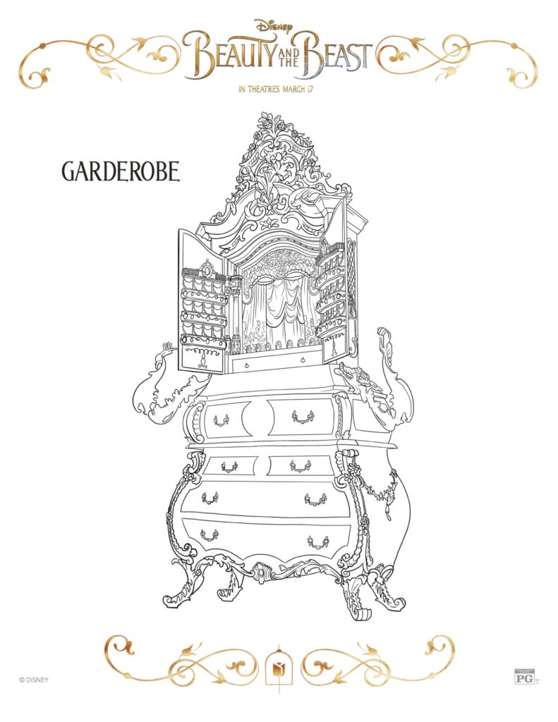 Beauty and the Beast Garderobe Coloring Sheet