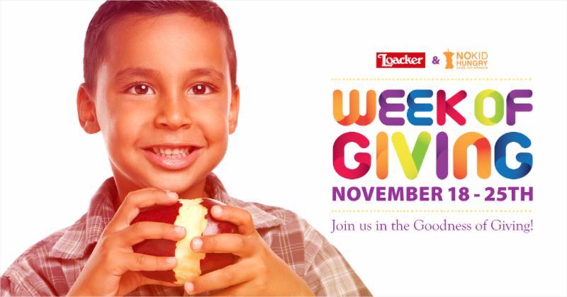 Loacker, the premium wafer and confectioner, is celebrating this Season of Giving by supporting No Kid Hungry!  The Loacker #WeekOfGiving offers you a chance to win Loacker treats while raising funds for No Kid Hungry, a global cause to end world hunger. 